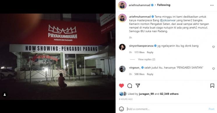 Arief Muhammad rombak rumah makan padang dengan nuansa Pengabdi Setan. (Instagram/ariefmuhammad)