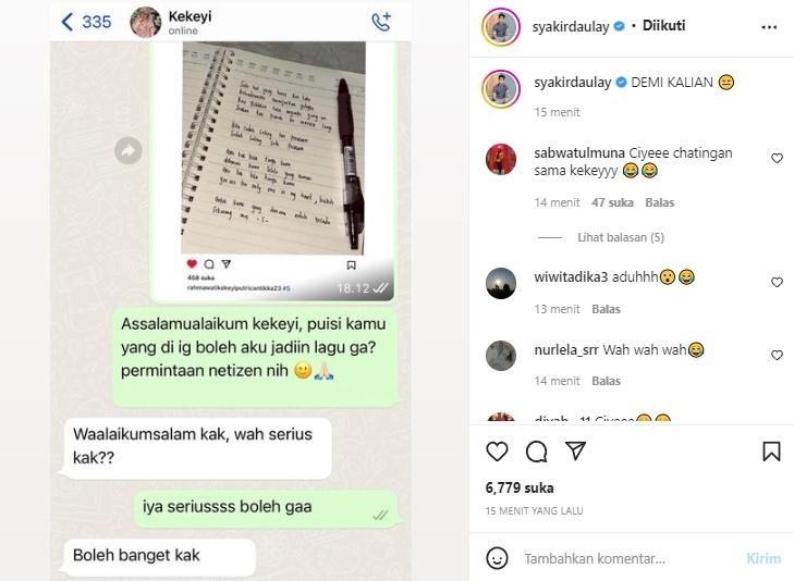 Syakir Daulay puji puisi Kekeyi. (Instagram/syakirdaulay)