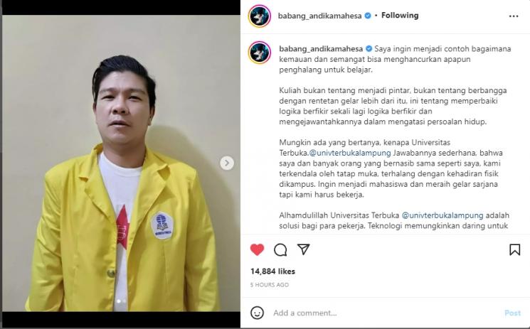 Andika Kangen Band kuliah. (Instagram/babang_andikamahesa)