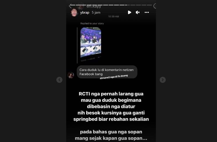 Reza Arap buka suara soal cara duduknya yang disorot. (Instagram/@ybrap)
