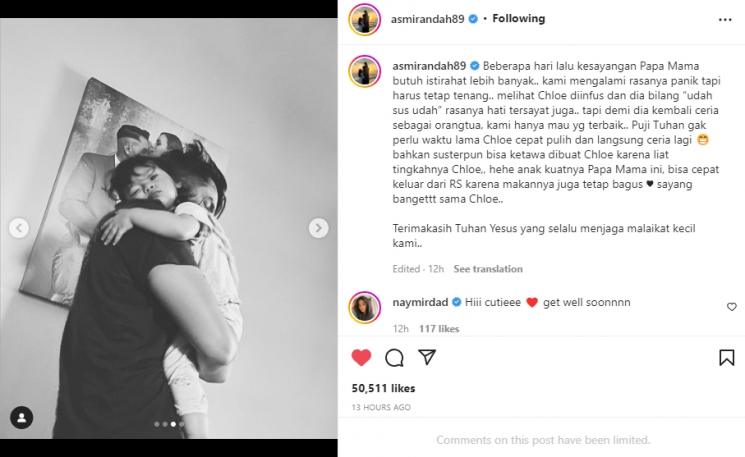 Baby Chloe anak Asmirandah dilarikan ke rumah sakit. (Instagram/asmirandah89)