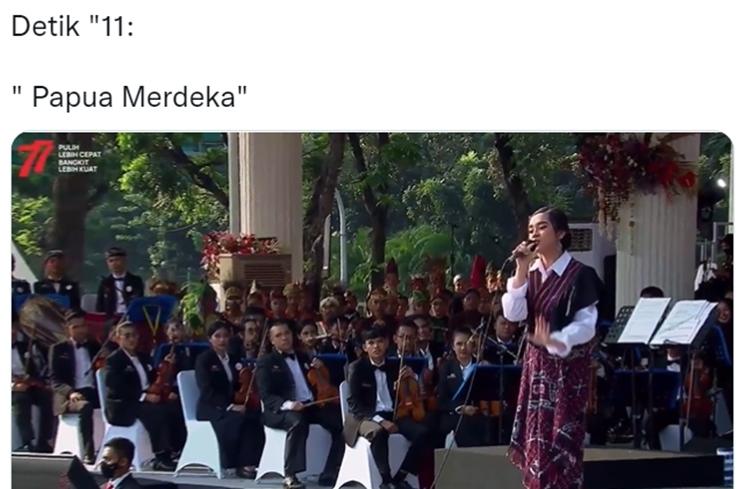 Lyodra Ginting menjadi pengisi acara HUT RI di Istana Merdeka. (Twitter)