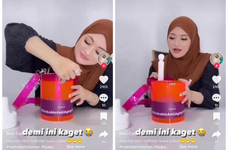 Nathalie Holscher kaget buka barang endorse (TikTok/@renicahaya95)