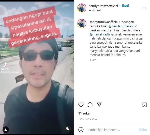 Sandy Tumiwa peringatkan Pesulap Merah. (Instagram/@sandytumiwaofficial)