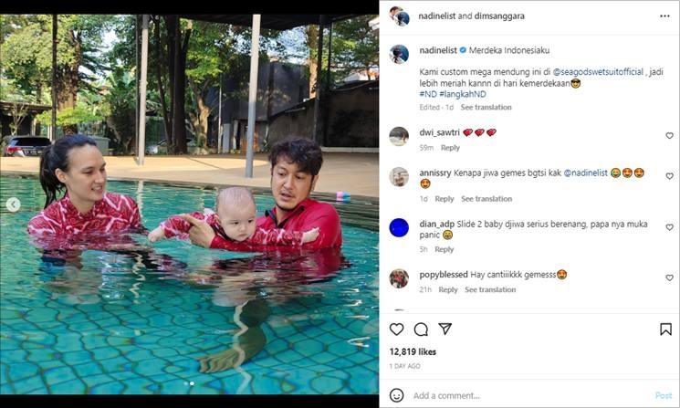 Potret Nadine Chandrawinata, Dimas Anggara, dan baby Djiwa. (Instagram/@nadinelist)