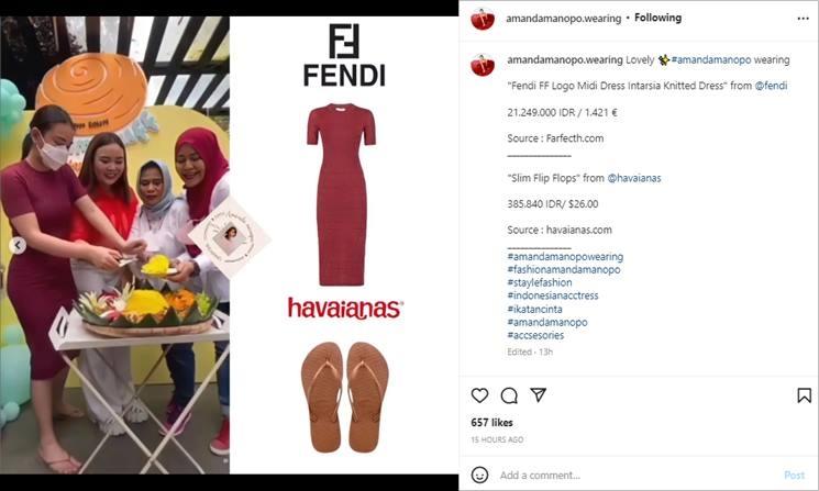 Hagra outfit Amanda Manopo pakai sandal jepit. (Instagram/@amandamanopo.wearing)