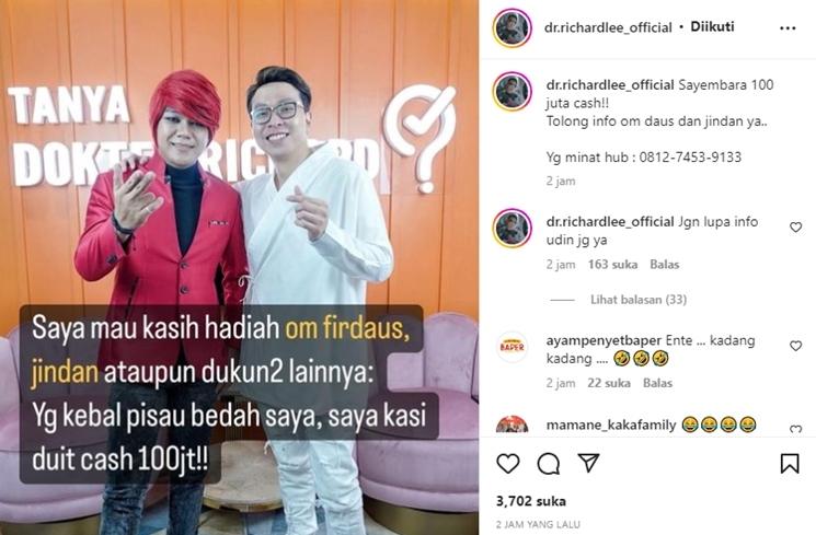 Dokter Richard Lee gelar sayembara untuk para dukun. (Instagram/@dr.richardlee_official)