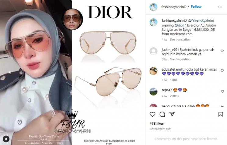 Koleksi Kacamata Syahrini (instagram/@fashionsyahrini2)