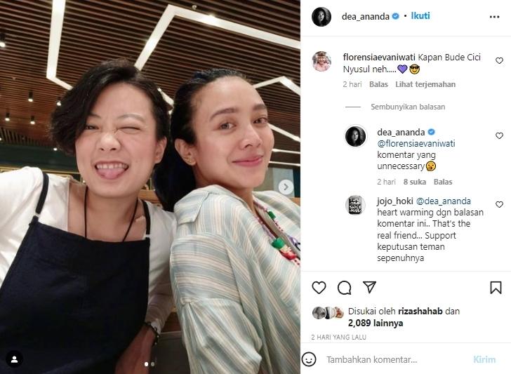 Dea Ananda bela Leony yang ditanya kapan nikah. (instagram/@dea_ananda)