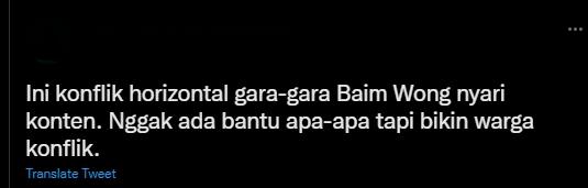 Baim Wong dikritik. (Twitter)