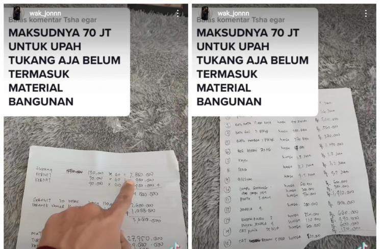 rincian dana rumah Rp 70 juta (Instagram@wak_jonnn)