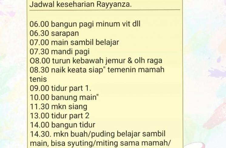 jadwal harian Rayyanza (Instagram/@riniperdiyanti)