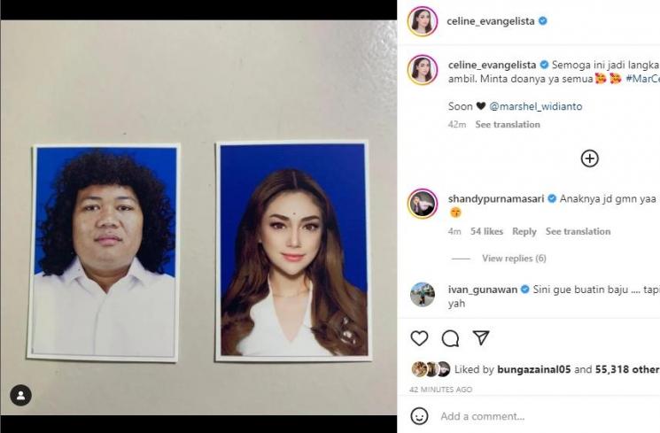 Celine Evangelista Pamer Pas Foto seperti Mau Nikah dengan Marshel Widianto. (Instagram/celine_evangelista)