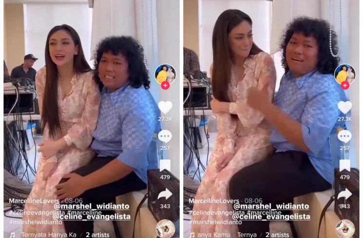 Celine Evangelista dipangku Marshel Widianto (TikTok/@marcellinelovers)
