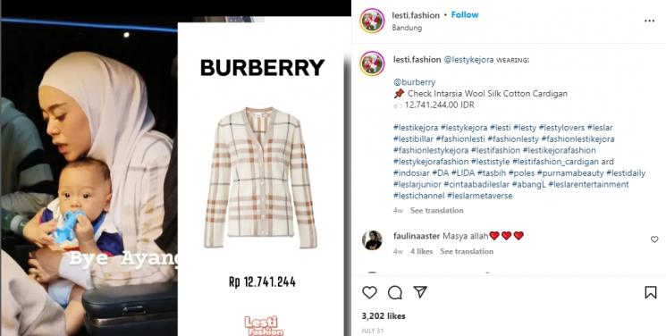 Outfit Mewah Lesti Kejora saat Momong Baby Leslar. (Instagram/lesti.fashion)