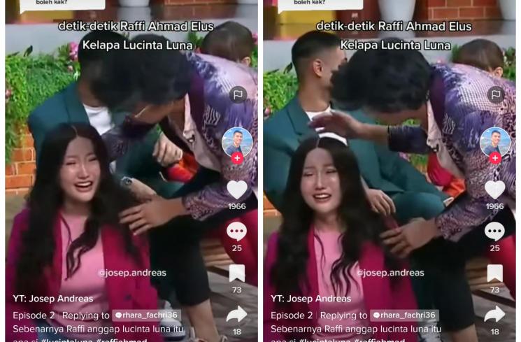 Raffi Ahmad elus-elus kepala Lucinta Luna (TikTok/@josepandreas3)