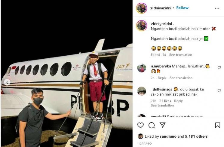 Farrel Prayoga sekolah naik jet (instagram/@zidniyazidni)