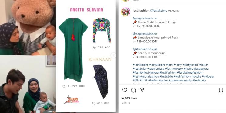 Outfit Mewah Lesti Kejora saat Momong Baby Leslar. (Instagram/lesti.fashion)