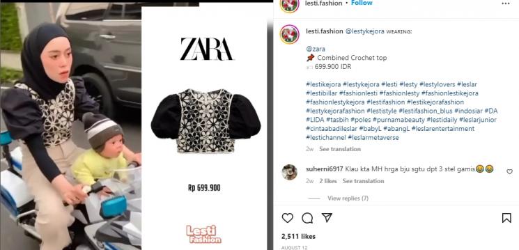 Outfit Mewah Lesti Kejora saat Momong Baby Leslar. (Instagram/lesti.fashion)