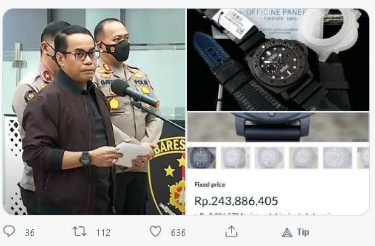 Jam tangan mewah Brigjen Andi Rian (Twitter/@bostemlen)