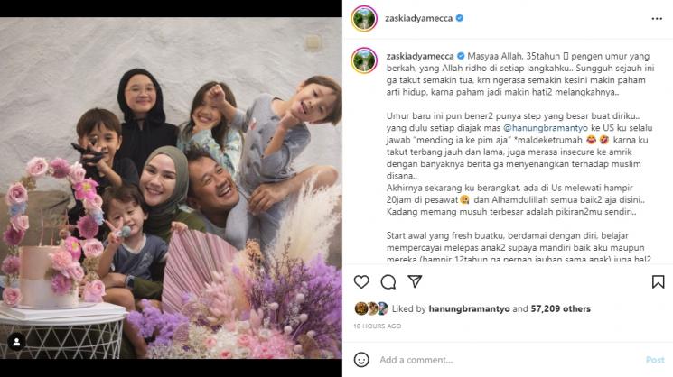 Hanung Bramantyo beri kado Zaskia Adya Mecca yang baru ulang tahun. (Instagram/zaskiadyamecca)