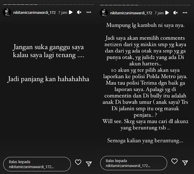 Nikita Mirzani ancam bakal balik polisikan Shandy Purnamasari. (Instagram/@nikitamirzanimawardi_172)