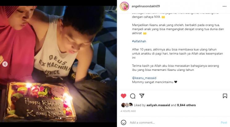 Angelina Sondakh rayakan ulang tahun Keanu Massaid. (Instagram/angelinasondakh09)