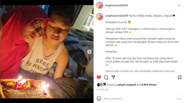 Angelina Sondakh rayakan ulang tahun Keanu Massaid. (Instagram/angelinasondakh09)
