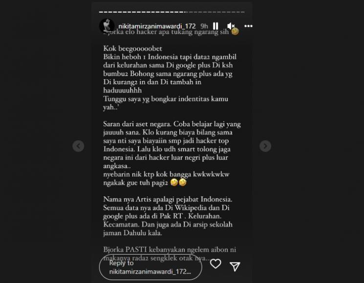 Nikita Mirzani Semprot Bjorka Hacker Tukang Ngarang. (Instagram/nikitamirzanimawardi_172)