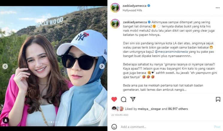 Zaskia Adya Mecca mengunjungi Hollywood Hills. (Instagram/zaskiadyamecca)
