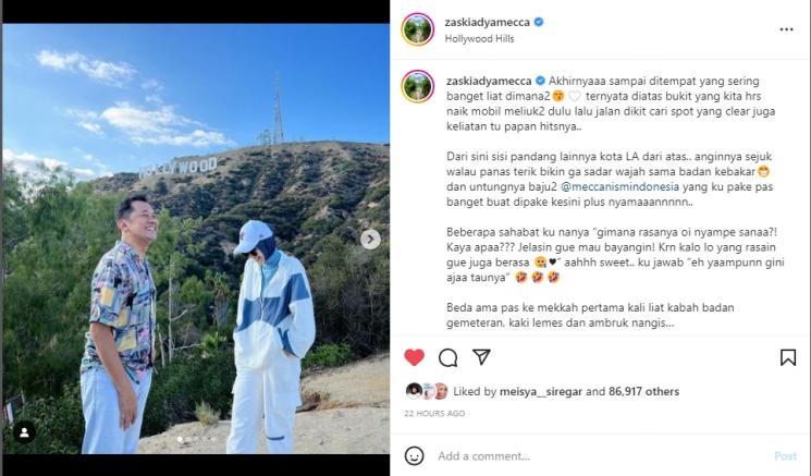 Zaskia Adya Mecca mengunjungi Hollywood Hills. (Instagram/zaskiadyamecca)
