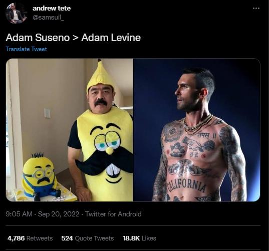 Adam Suseno Dibanding-bandingkan dengan Adam Levine. (Twitter)