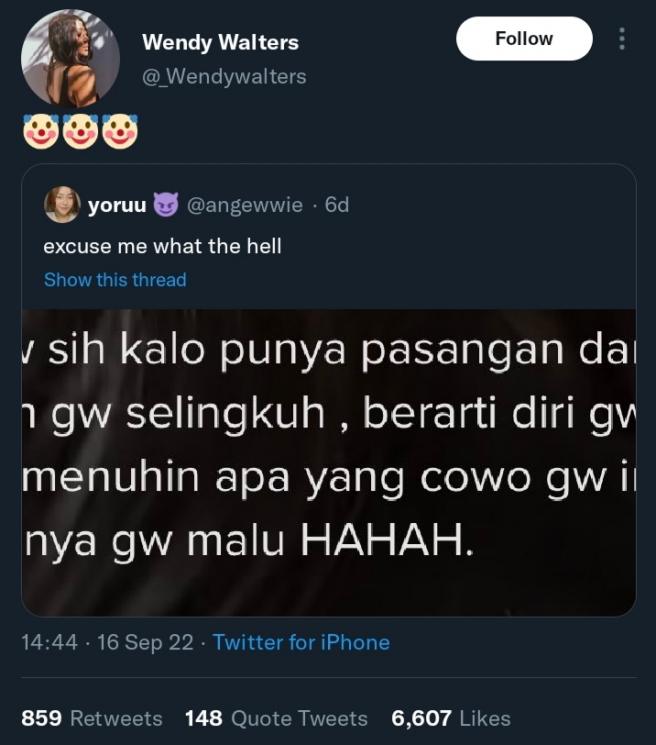Curhatan Wendy Walters Soal Perselingkuhan. (Twitter/_wendywalters, Instagram/ybrap)