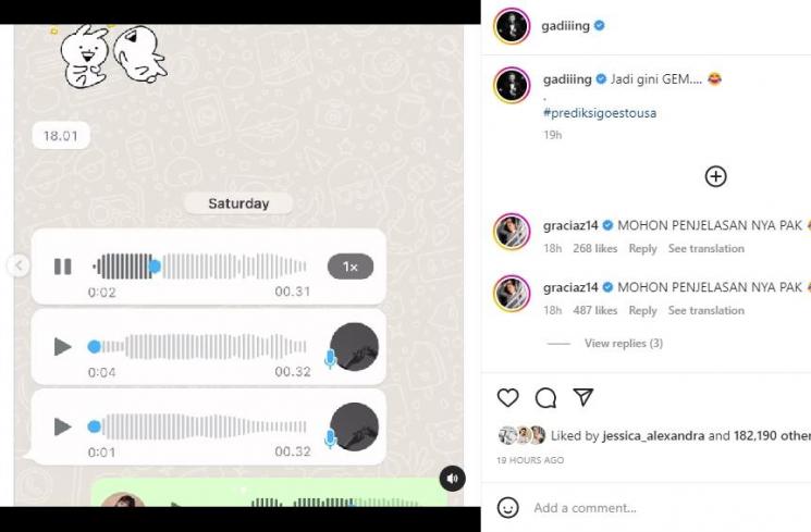 Gempita Nora Marten protes Gading Marten pakai baju ular. (Instagram/gadiiing)