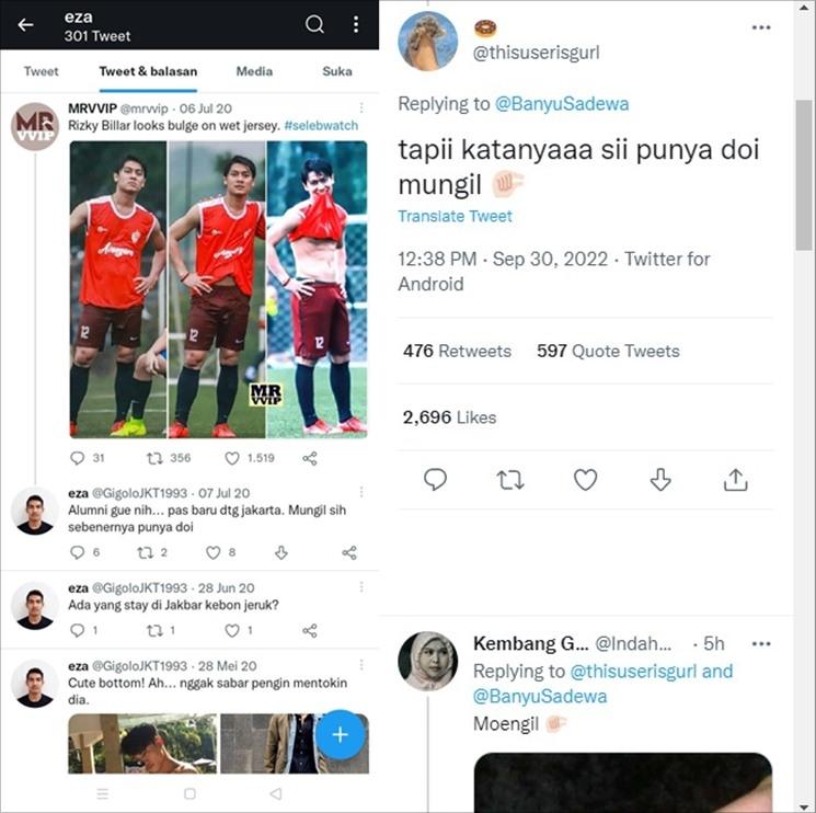 Akun Twitter @GigoloJKT1993 mengomentari foto Rizky Billar. (Twitter/@thisuserisgurl)