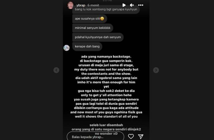 Klarifikasi Reza Arap soal sikapnya kepada Kyuhyun Super Junior. (Instagram/@ybrap)