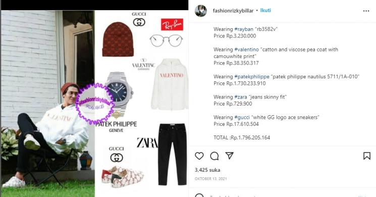 Gaya Branded Rizky Billar. (Instagram/fashionrizkybillar)