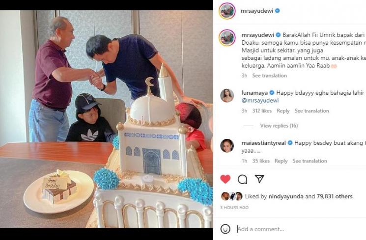 Ayu Dewi rayakan ulang tahun Regi Datau. (Instagram/mrsayudewi)