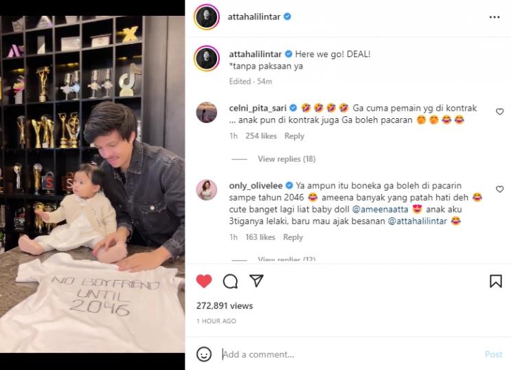 Atta Halilintar minta Baby Ameena tidak pacaran sampai tahun 2046. (Instagram/attahalilintar)