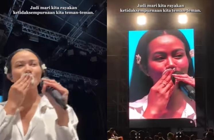 Momen Yura Yunita Hapus Make Up di Atas Panggung (Instagram/@yurayunita)