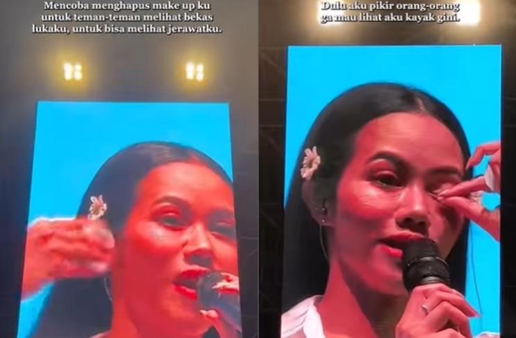 Momen Yura Yunita Hapus Make Up di Atas Panggung (Instagram/@yurayunita)