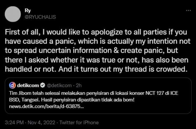 Penyebar Ancaman Bom Konser NCT 127 Minta Maaf. (Twitter)