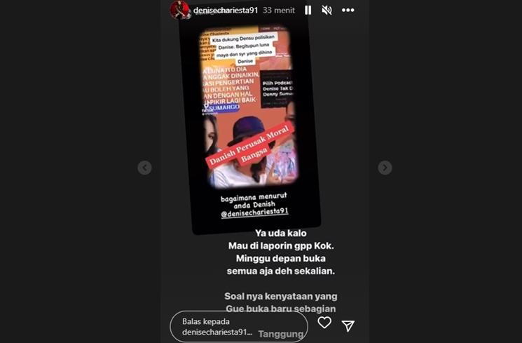 Denise Chariesta tak takut bakal dilaporkan Denny Sumargo. (Instagram/@denisechariesta91)