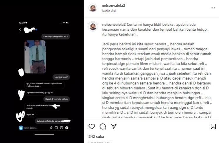 Rumor artis D alias Cadel pernah nikah siri. (Instagram/@nelsonvalela2)