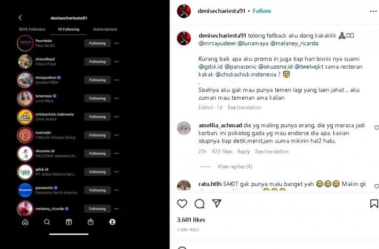 Unggahan IG Denise Chariesta