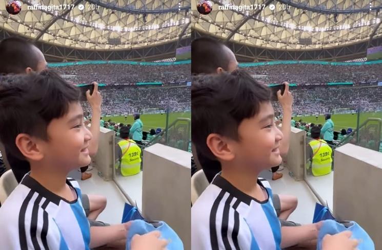 Momen Rafathar nonton Lionel Messi di Piala Dunia 2022 (Instagram/@raffinagita1717)