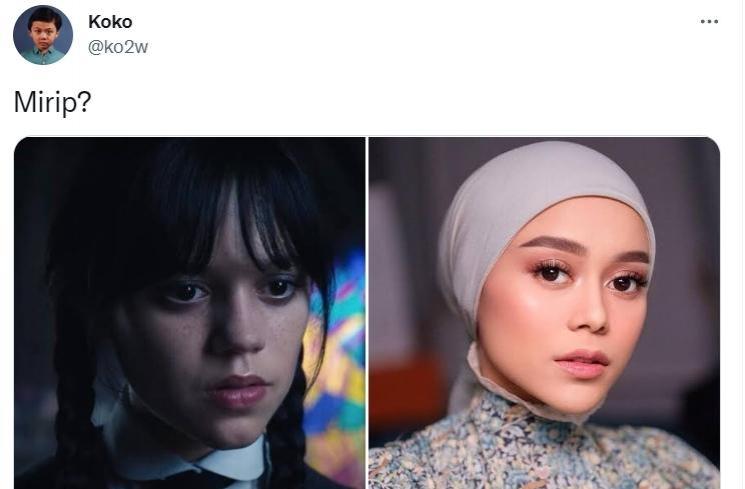 Lesti Kejora disebut mirip Jenna Ortega Wednesday. (Twitter/@ko2w)