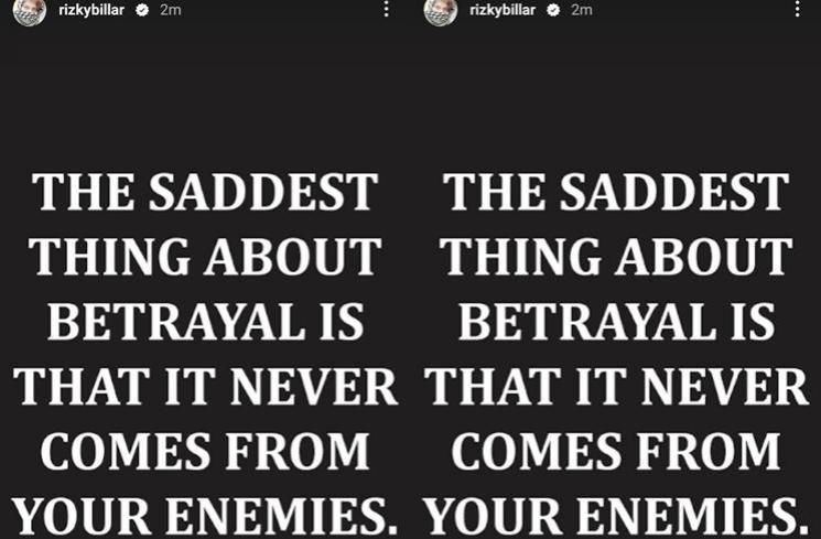 Rizky Billar curhat soal pengkhianatan. (Instagram/@rizkybillar)