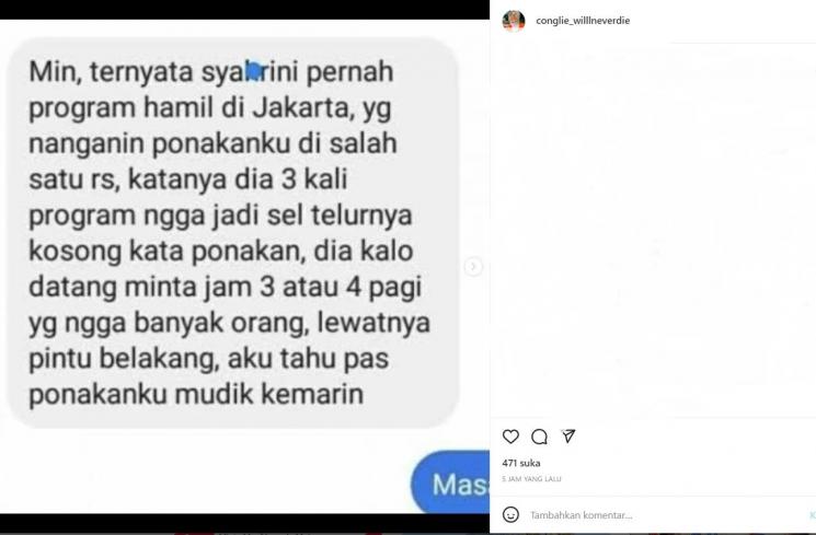 Dugaan Syahrini Promil [Instagram/conglie_willlneverdie]