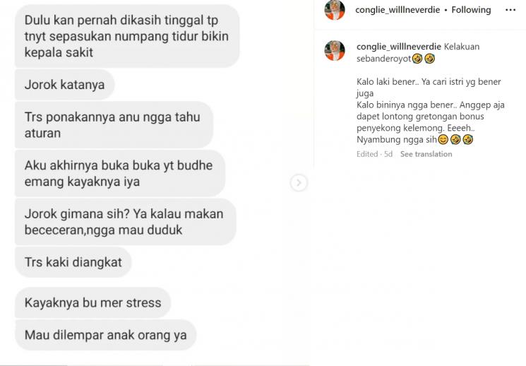 Obrolan tentang ibu mertua Syahrini (Instagram/conglie_willlneverdie)